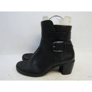 Ecco Womens Size 38 EUR Black Leather Zip Buckle Ankle Fashion Boots Bootie